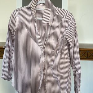 Classic Women's Button-Down Shirt in Burgundy Stripe